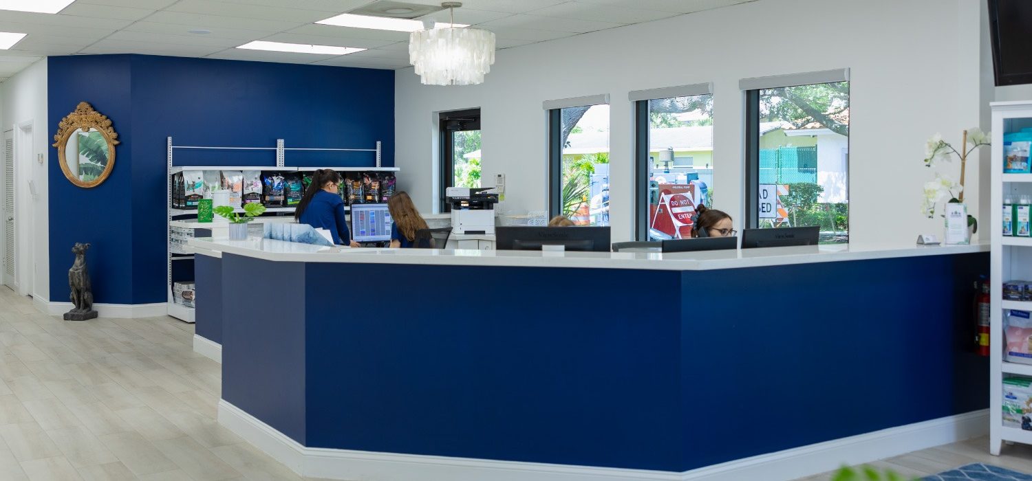 Front reception of Palm Beach Gardens' veterinary office, Gardens Animal Hospital